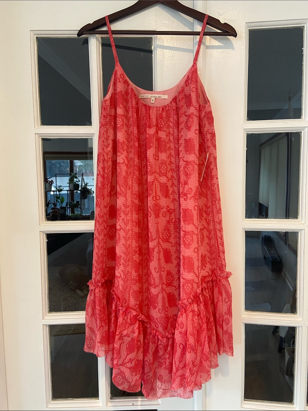 NWT RACHEL Rachel Roy Come As You Are Pink Pattern Trapze Dress with Ruffle Hem